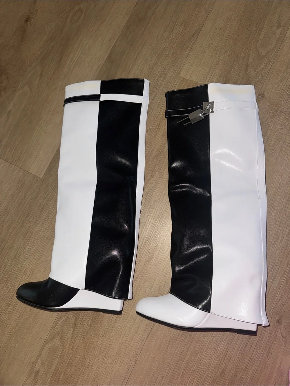 Black & White Knee-High Shark Boot